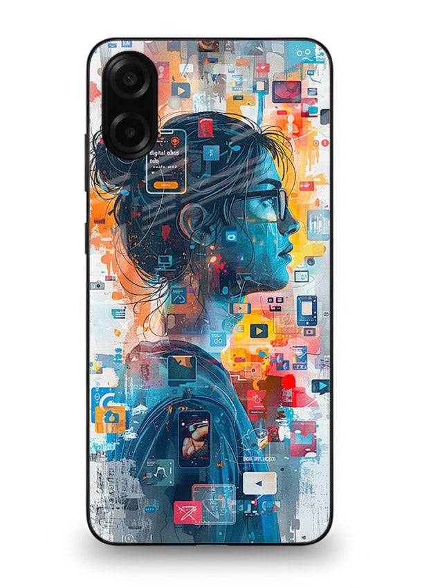 Digital Chaos Portrait neon glitch artwork Samsung A06 5G glass back cover