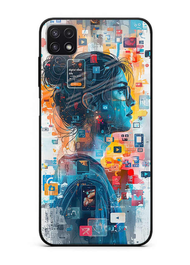 Digital Chaos Portrait neon glitch artwork Samsung F42 5G glass back cover