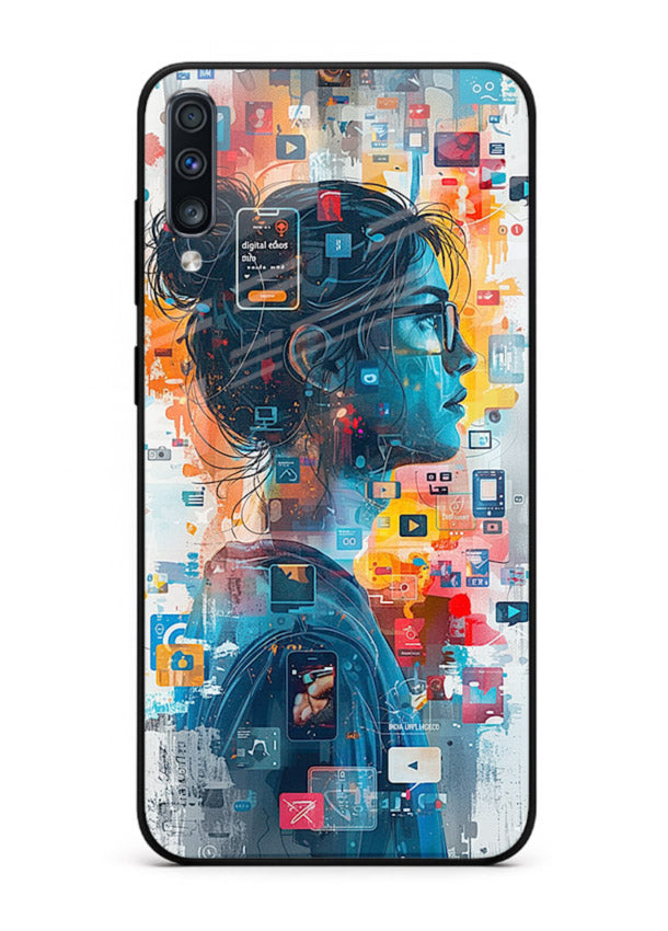 Digital Chaos Portrait neon glitch artwork Samsung A70 glass back cover