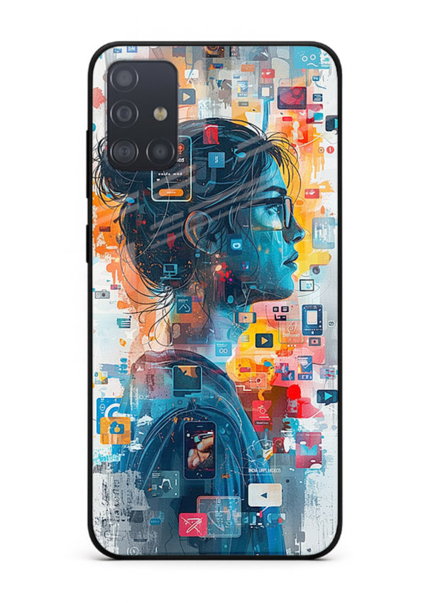 Digital Chaos Portrait neon glitch artwork Samsung A51 glass back cover