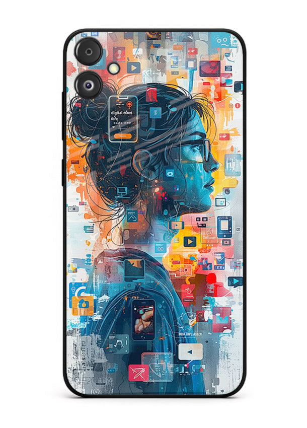 Digital Chaos Portrait neon glitch artwork Samsung F14 5G glass back cover