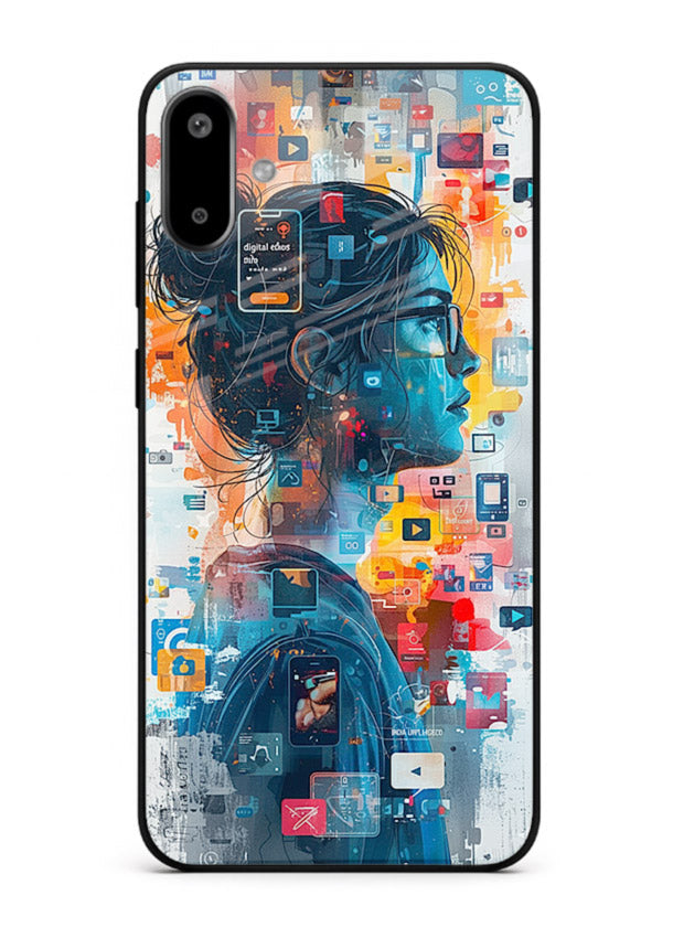 Digital Chaos Portrait neon glitch artwork Samsung F06 5G glass back cover