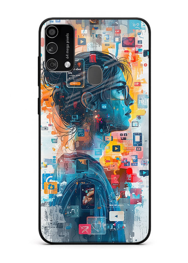 Digital Chaos Portrait neon glitch artwork Samsung F41 glass back cover