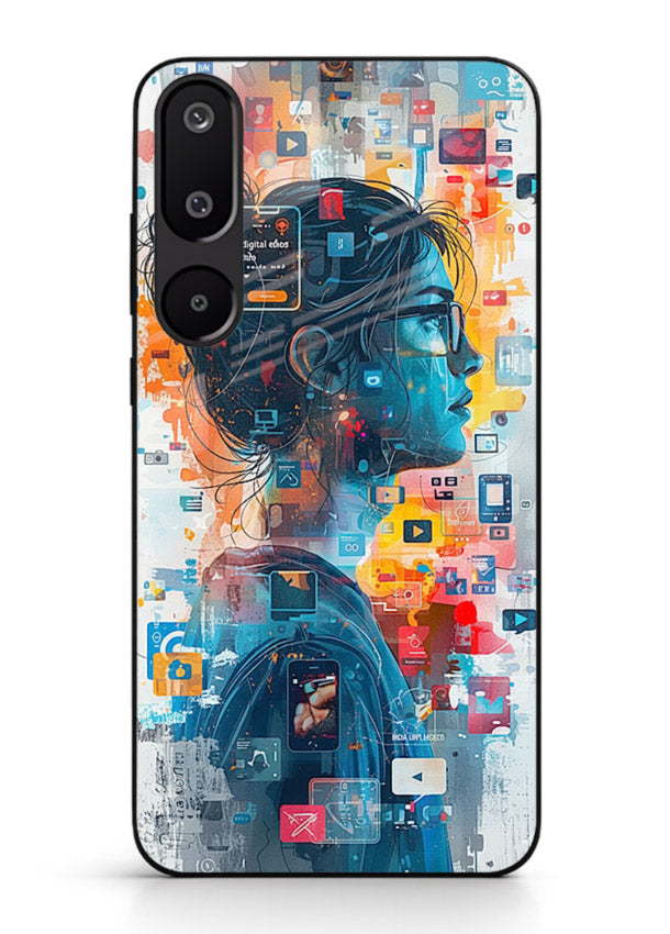 Digital Chaos Portrait neon glitch artwork Samsung F16 5G glass back cover
