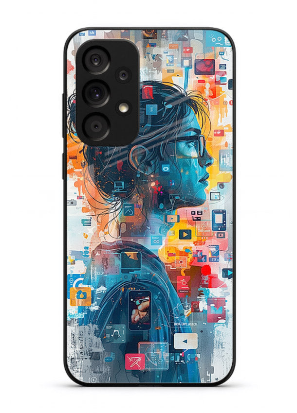 Digital Chaos Portrait neon glitch artwork Samsung A73 5G glass back cover