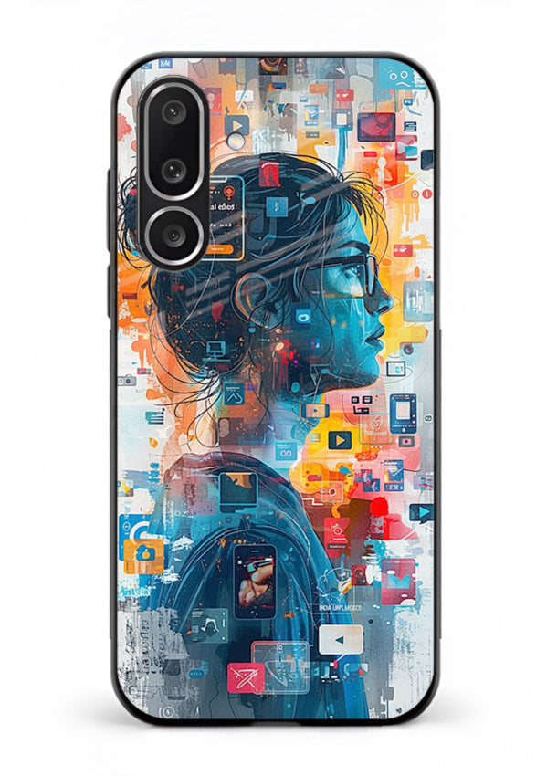 Digital Chaos Portrait neon glitch artwork Samsung M36 5G glass back cover