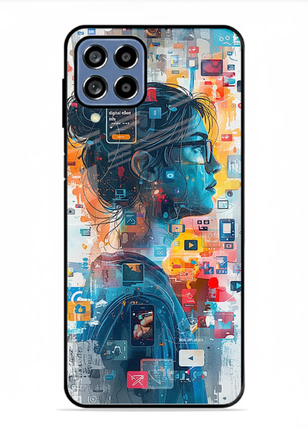 Digital Chaos Portrait neon glitch artwork Samsung M33 5G glass back cover