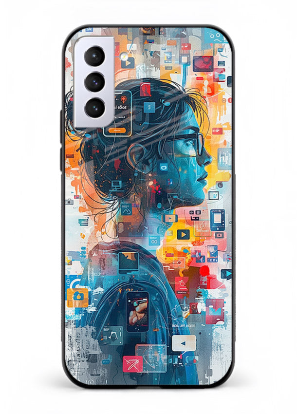 Digital Chaos Portrait neon glitch artwork Samsung S21 FE glass back cover