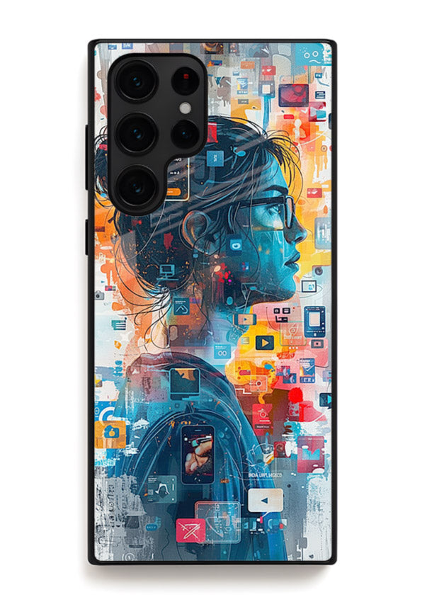 Digital Chaos Portrait neon glitch artwork Samsung S23 Ultra glass back cover