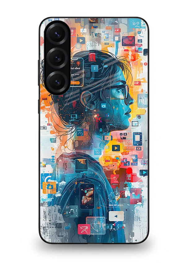 Digital Chaos Portrait neon glitch artwork Samsung M35 5G glass back cover
