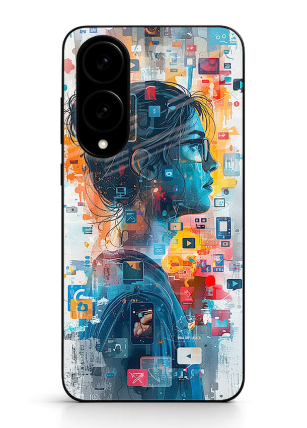 Digital Chaos Portrait neon glitch artwork Samsung S25 Edge glass back cover