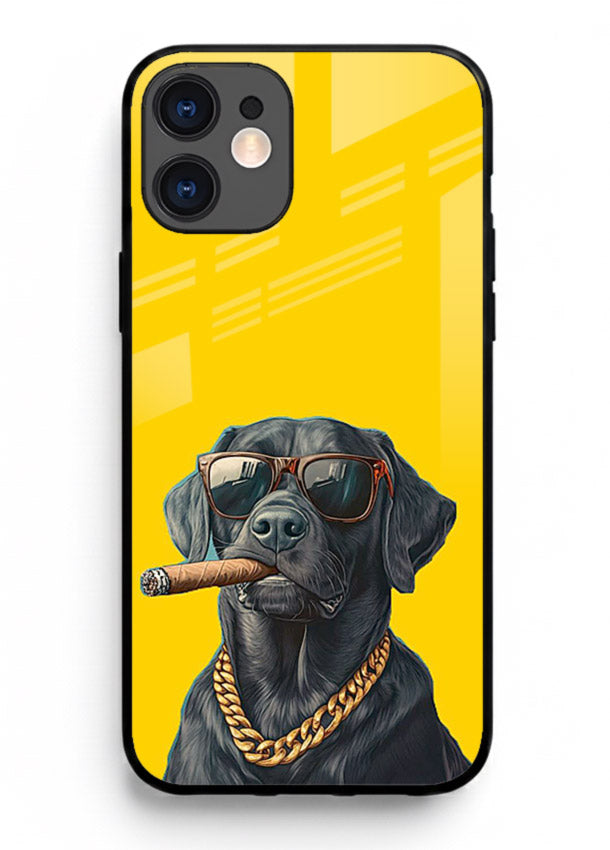 mafia dog cigar art iphone 11 glass cover cool gangster dog illustration case
