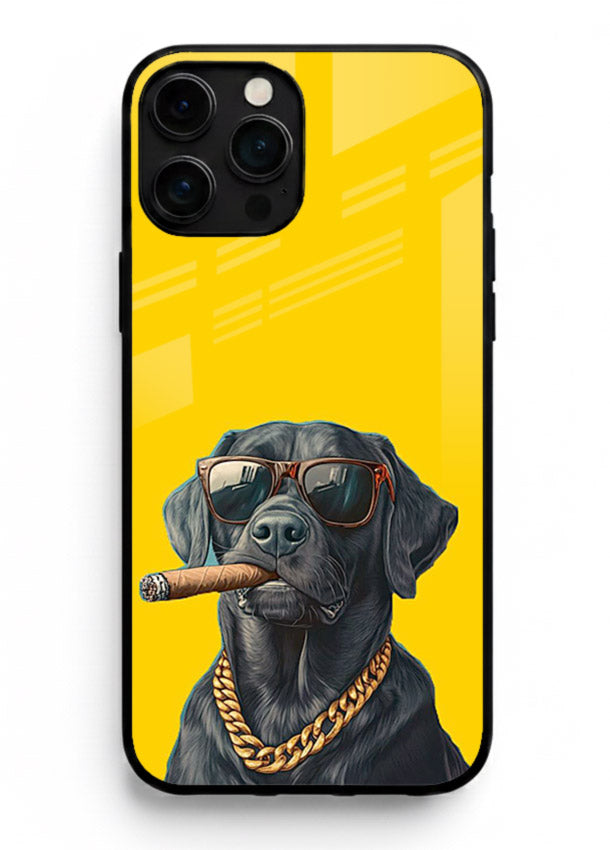 mafia dog cigar art iphone 14 pro max glass cover cool gangster dog illustration case