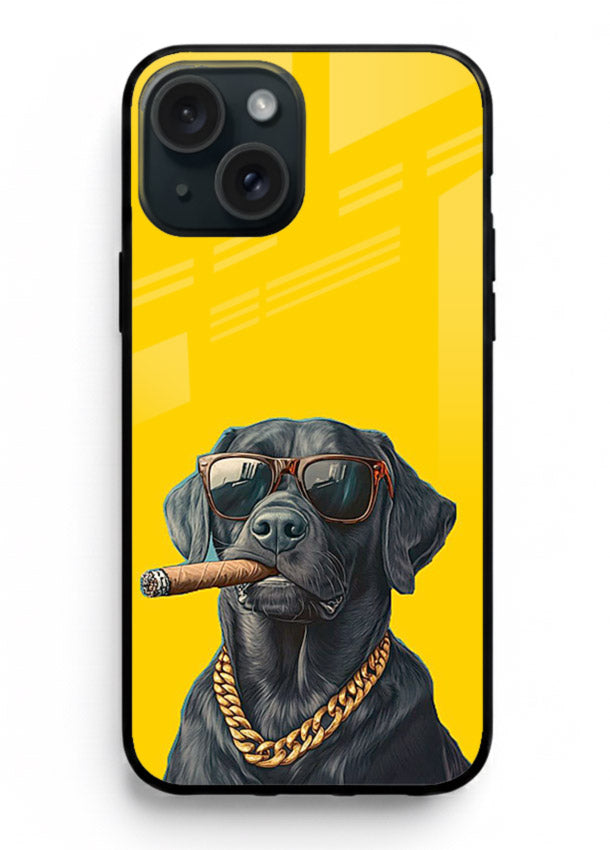 mafia dog cigar art iphone 15 plus glass cover cool gangster dog illustration case