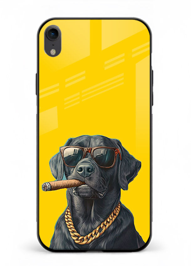 mafia dog cigar art iphone xr glass cover cool gangster dog illustration case