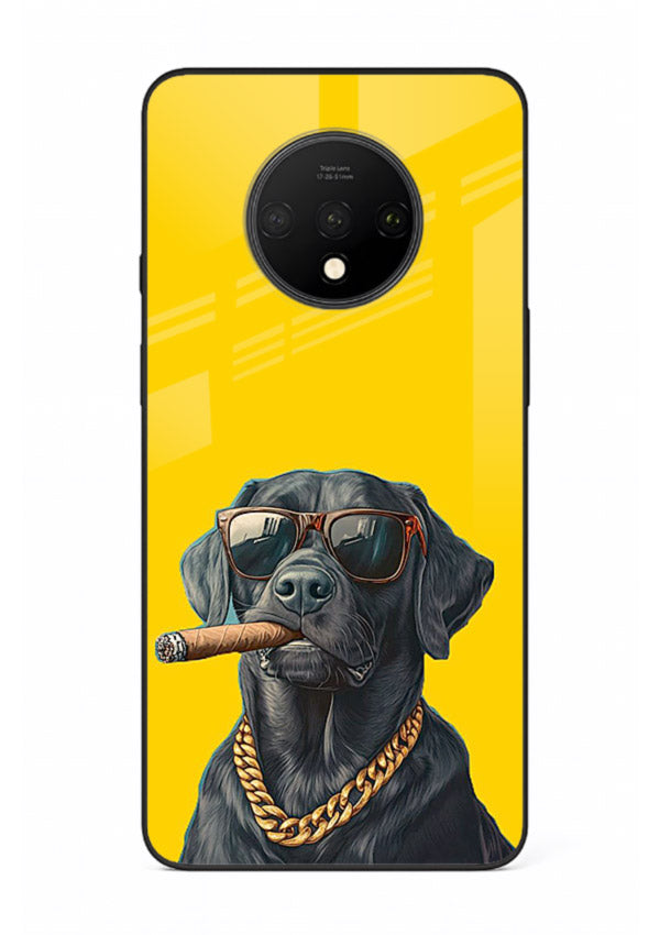 mafia dog cigar art OnePlus 7T glass cover cool gangster dog illustration case