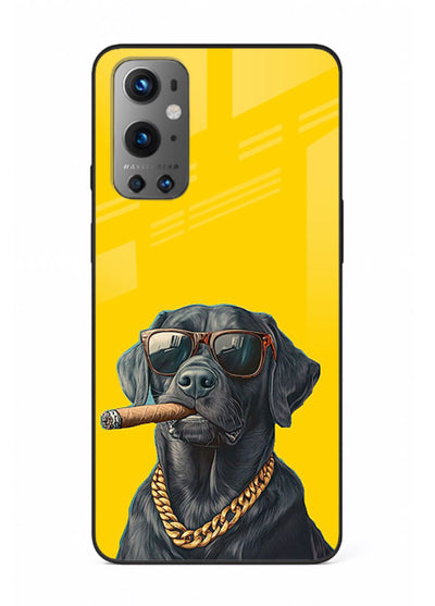 mafia dog cigar art OnePlus 9 glass cover cool gangster dog illustration case