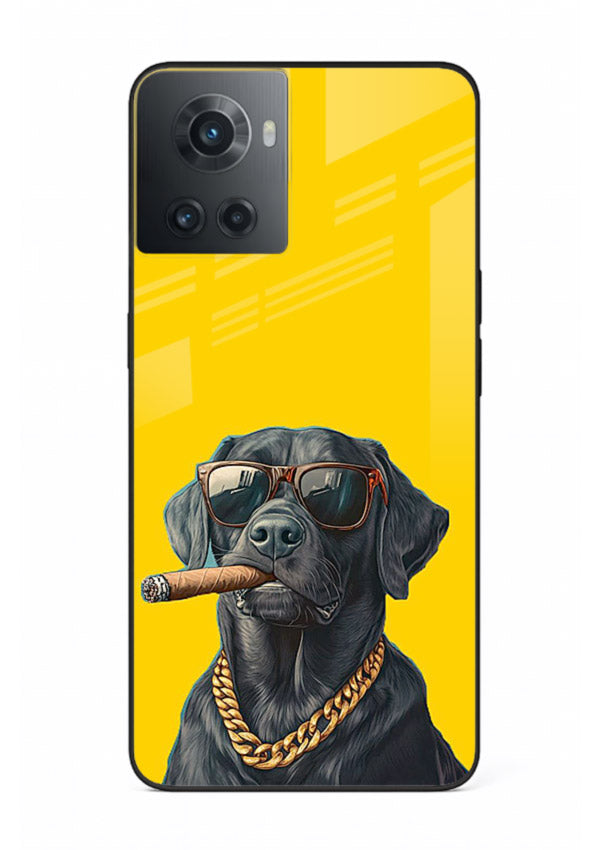 mafia dog cigar art OnePlus 10R glass cover cool gangster dog illustration case