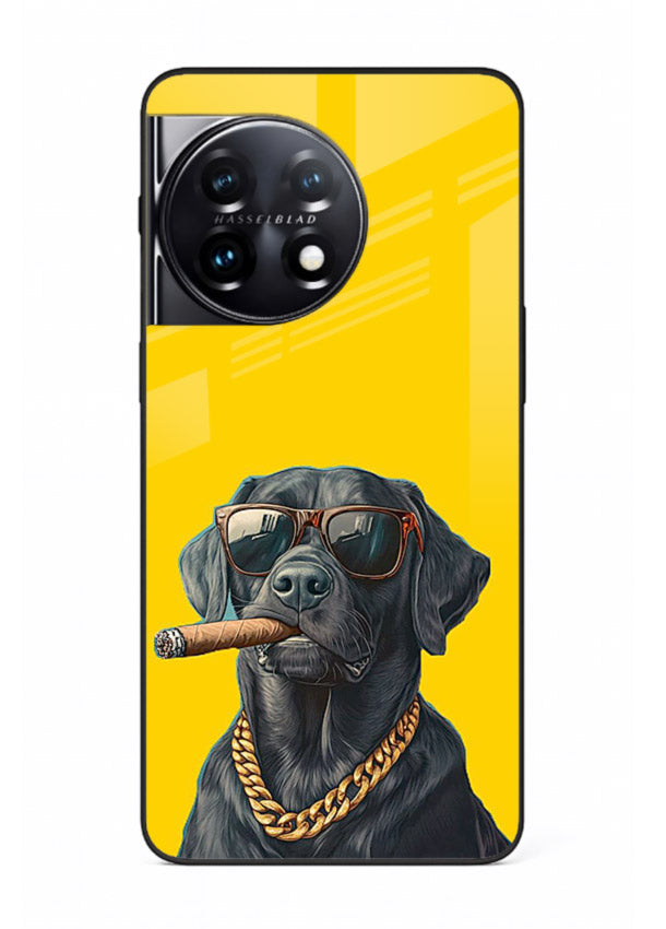 mafia dog cigar art OnePlus 11R glass cover cool gangster dog illustration case