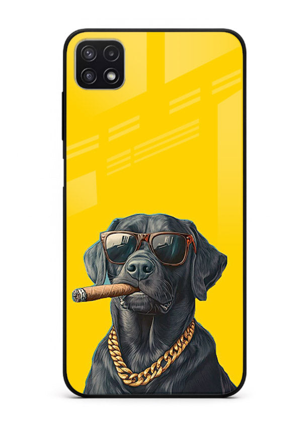 mafia dog cigar art Samsung F42 5G glass cover cool gangster dog illustration case