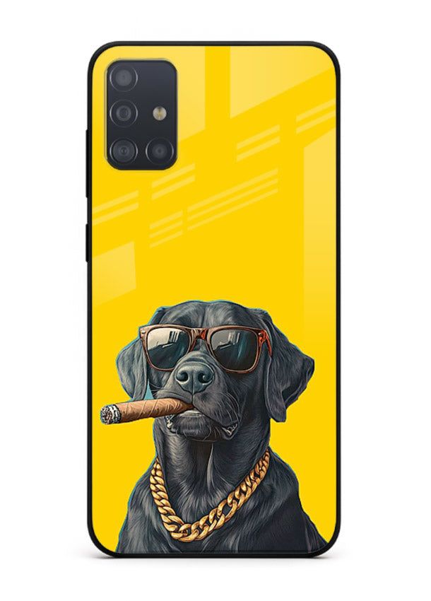 mafia dog cigar art Samsung A51 glass cover cool gangster dog illustration case