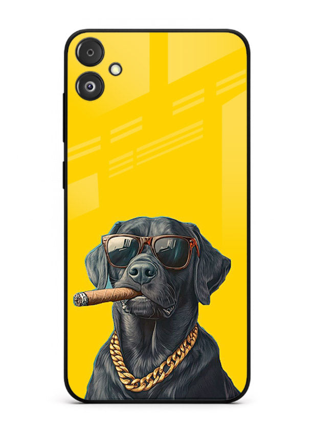 mafia dog cigar art Samsung F05 5G glass cover cool gangster dog illustration case