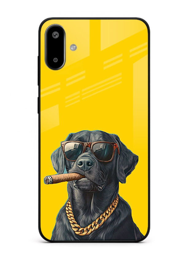 mafia dog cigar art Samsung F06 5G glass cover cool gangster dog illustration case
