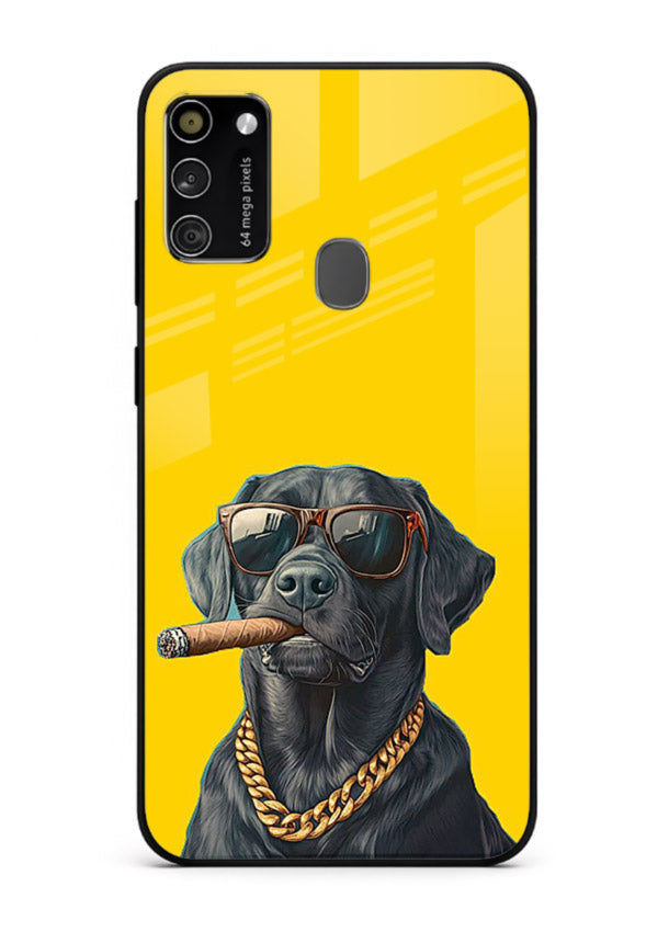 mafia dog cigar art Samsung M30s glass cover cool gangster dog illustration case