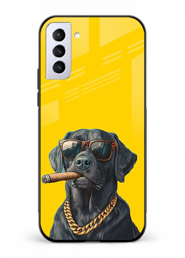 mafia dog cigar art Samsung S21 Plus glass cover cool gangster dog illustration case