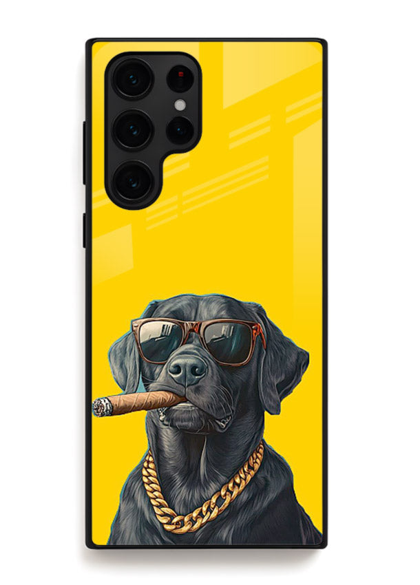 mafia dog cigar art Samsung S25 Ultra glass cover cool gangster dog illustration case