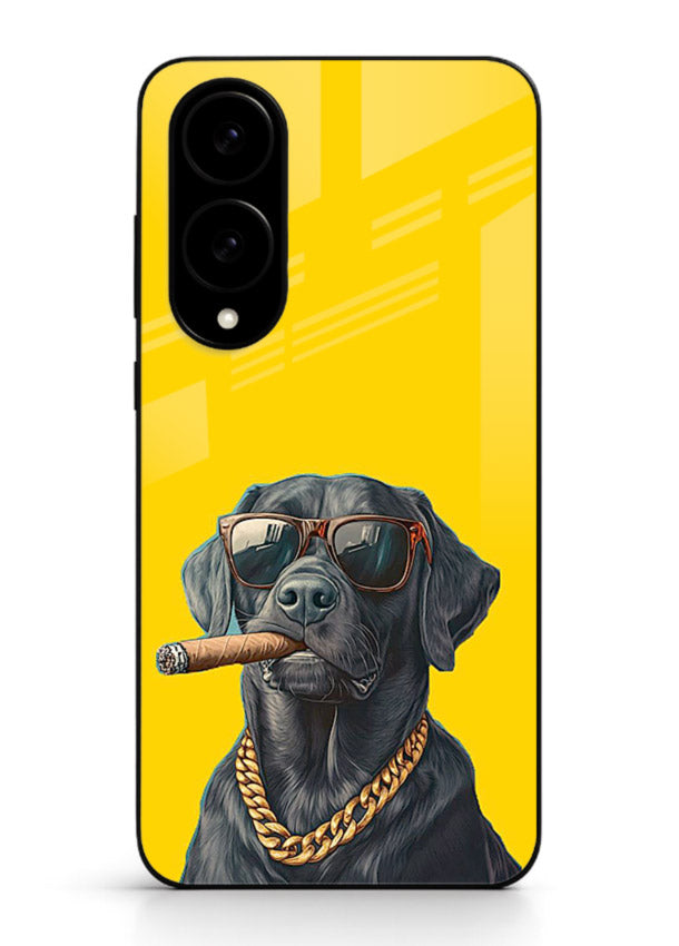 mafia dog cigar art Samsung S25 Edge glass cover cool gangster dog illustration case
