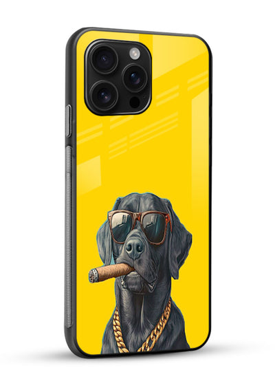 mafia dog cigar art glossy vibrant premium glass cover cool gangster dog illustration case - Angle Side