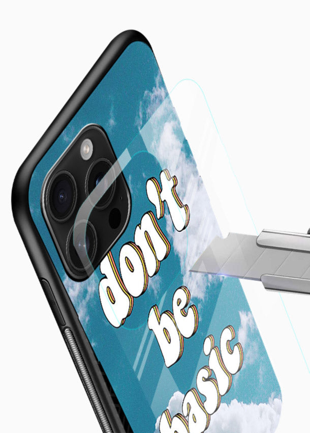 Dont Be Basic Clouds pastel quote artwork glossy vibrant premium glass back cover - Angle Blade