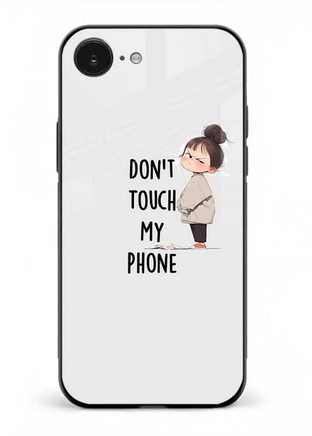 Donâ€™t Touch Phone bold typography artwork iphone 16e glass back cover