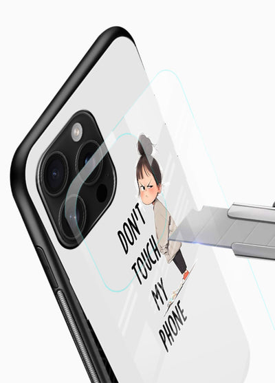 Don’t Touch Phone bold typography artwork glossy vibrant premium glass back cover - Angle Blade