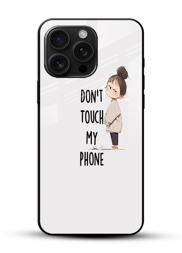 Don’t Touch Phone bold typography artwork glossy vibrant premium glass back cover - Angle Front