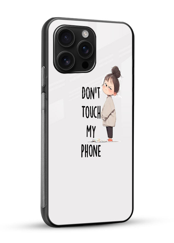Don’t Touch Phone bold typography artwork glossy vibrant premium glass back cover - Angle Side