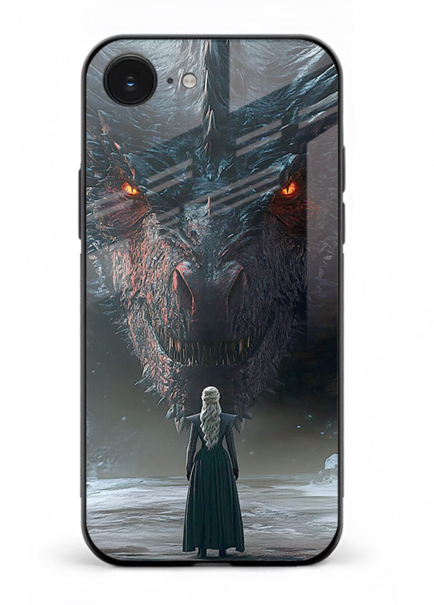 Dark dragon fantasy artwork printed on glossy tempered glass iPhone 16E back cover
