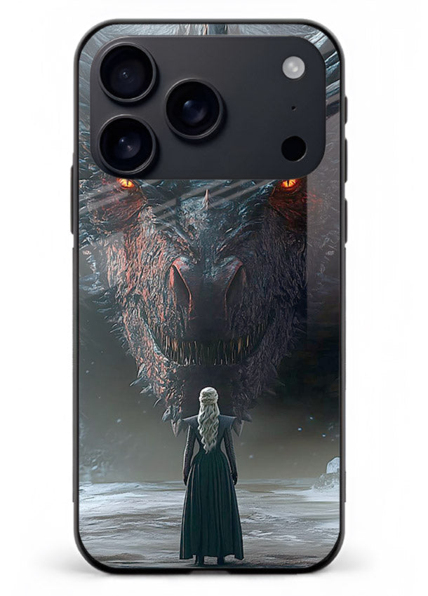 Dark dragon fantasy artwork printed on glossy tempered glass iPhone 17 Pro Max back cover