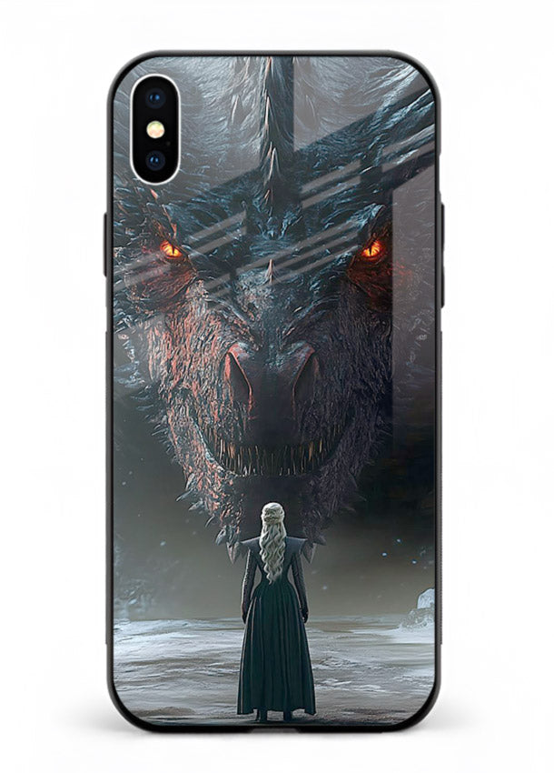 Dark dragon fantasy artwork printed on glossy tempered glass iPhone XS Max back cover
