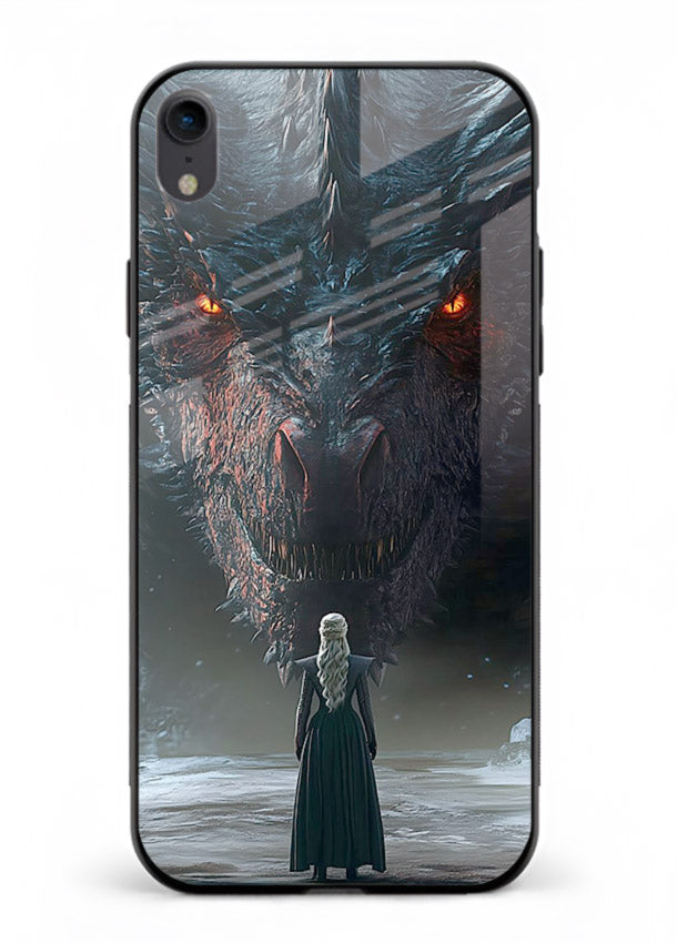Dark dragon fantasy artwork printed on glossy tempered glass iPhone XR back cover