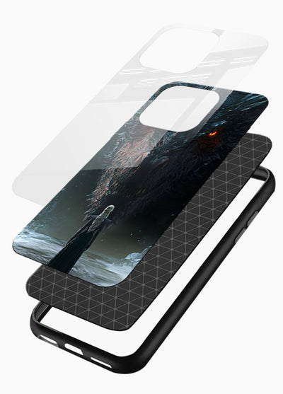 Dark dragon fantasy artwork printed on glossy tempered glass phone back cover - 3