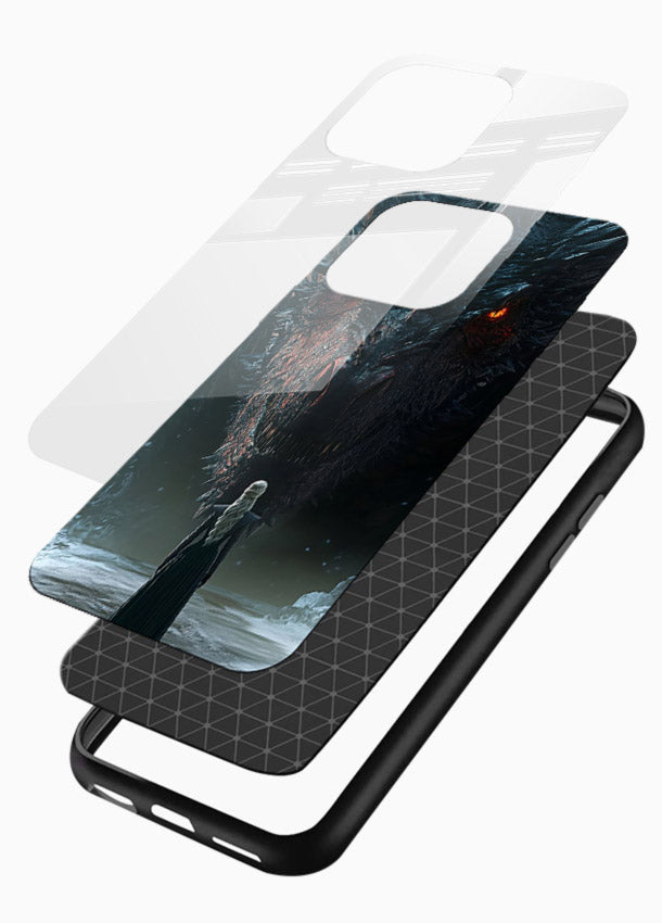 Dark dragon fantasy artwork printed on glossy tempered glass phone back cover - 3