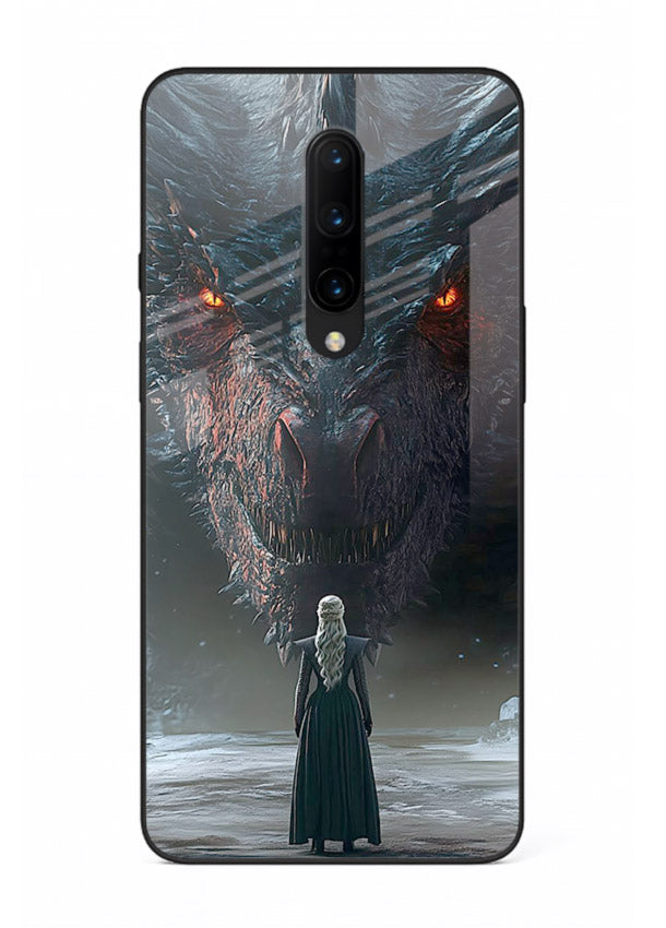 Dark dragon fantasy artwork printed on glossy tempered glass OnePlus 8 back cover