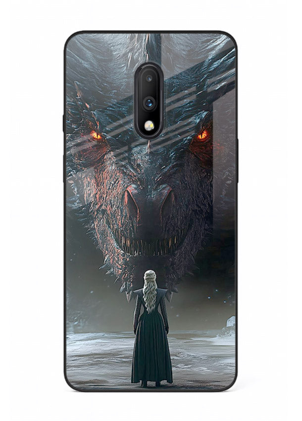 Dark dragon fantasy artwork printed on glossy tempered glass OnePlus 7 back cover