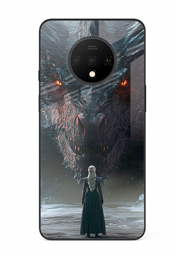 Dark dragon fantasy artwork printed on glossy tempered glass OnePlus 7T back cover