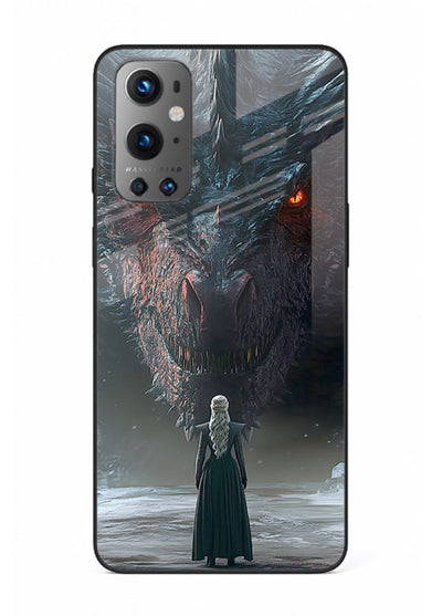 Dark dragon fantasy artwork printed on glossy tempered glass OnePlus 9 back cover