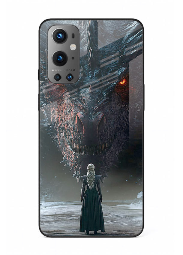 Dark dragon fantasy artwork printed on glossy tempered glass OnePlus 9 back cover