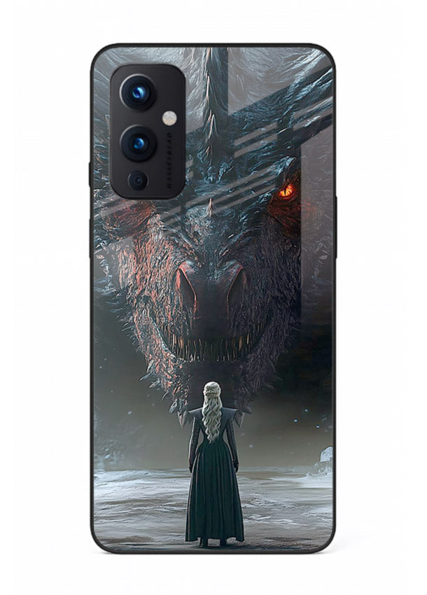 Dark dragon fantasy artwork printed on glossy tempered glass OnePlus 9 Pro back cover
