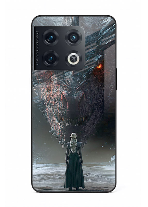 Dark dragon fantasy artwork printed on glossy tempered glass OnePlus 10 Pro back cover